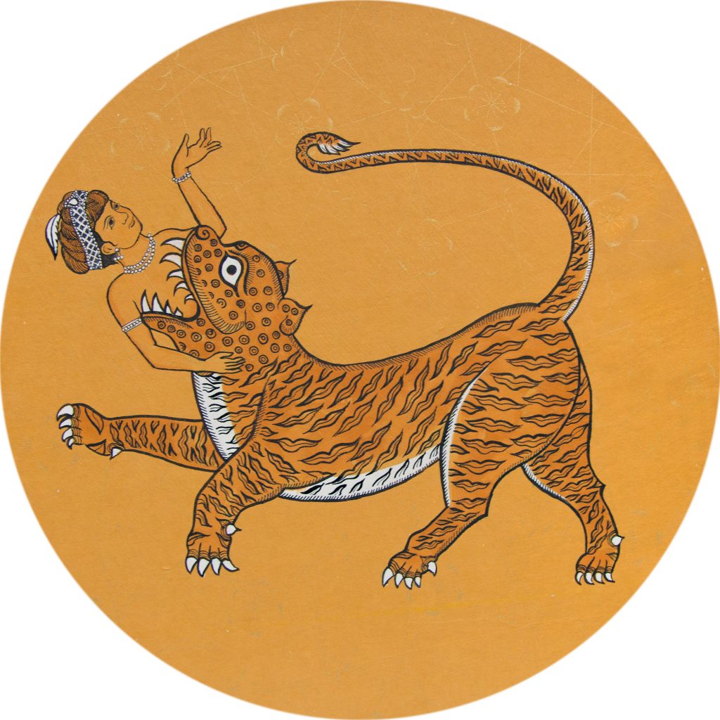 Drawing of a she-tiger devouring a maharaja